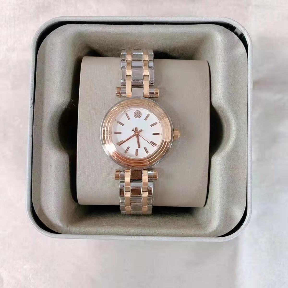 TORY BURCH TBW9011 2 TONE ROSE GOLD+SILVER,BRACELET SMALL DIAL WATCH TORY BURCH TBW9011 2 TONE ROSE GOLD+SILVER,BRACELET SMALL DIAL WATCH